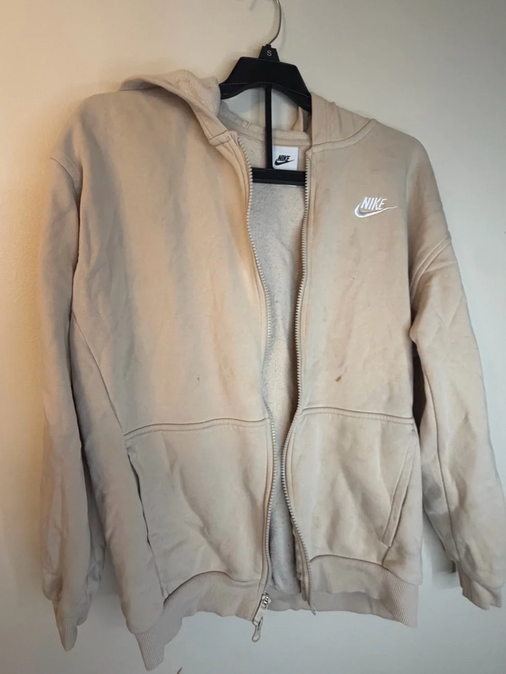 Nike Kids Beige Full-Zip Hooded Jacket with White Logo